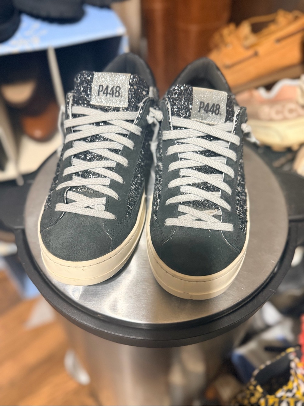 P448 John Tweed Sparkle Sneakers Womens EU 40 US 9-9.5 Black Silver Italy